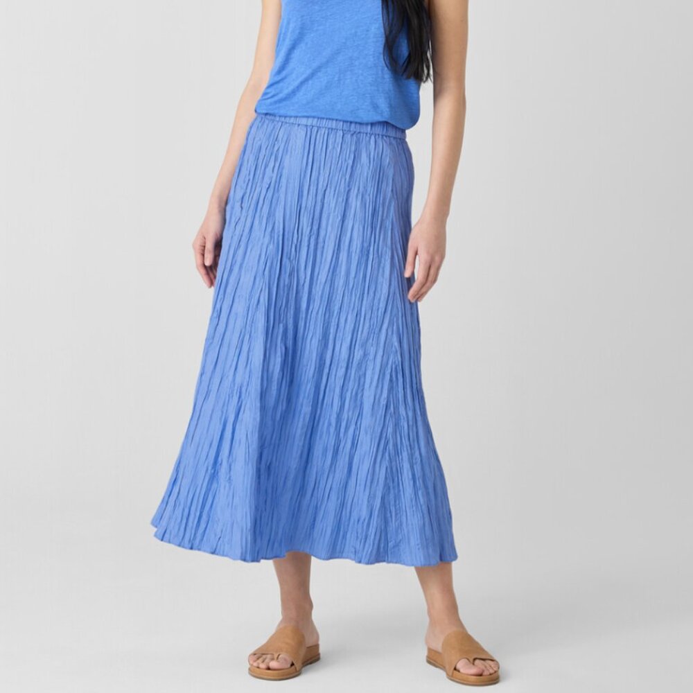 Eileen Fisher Crushed Silk Ultramarine Flared Skirt Size XL NWT